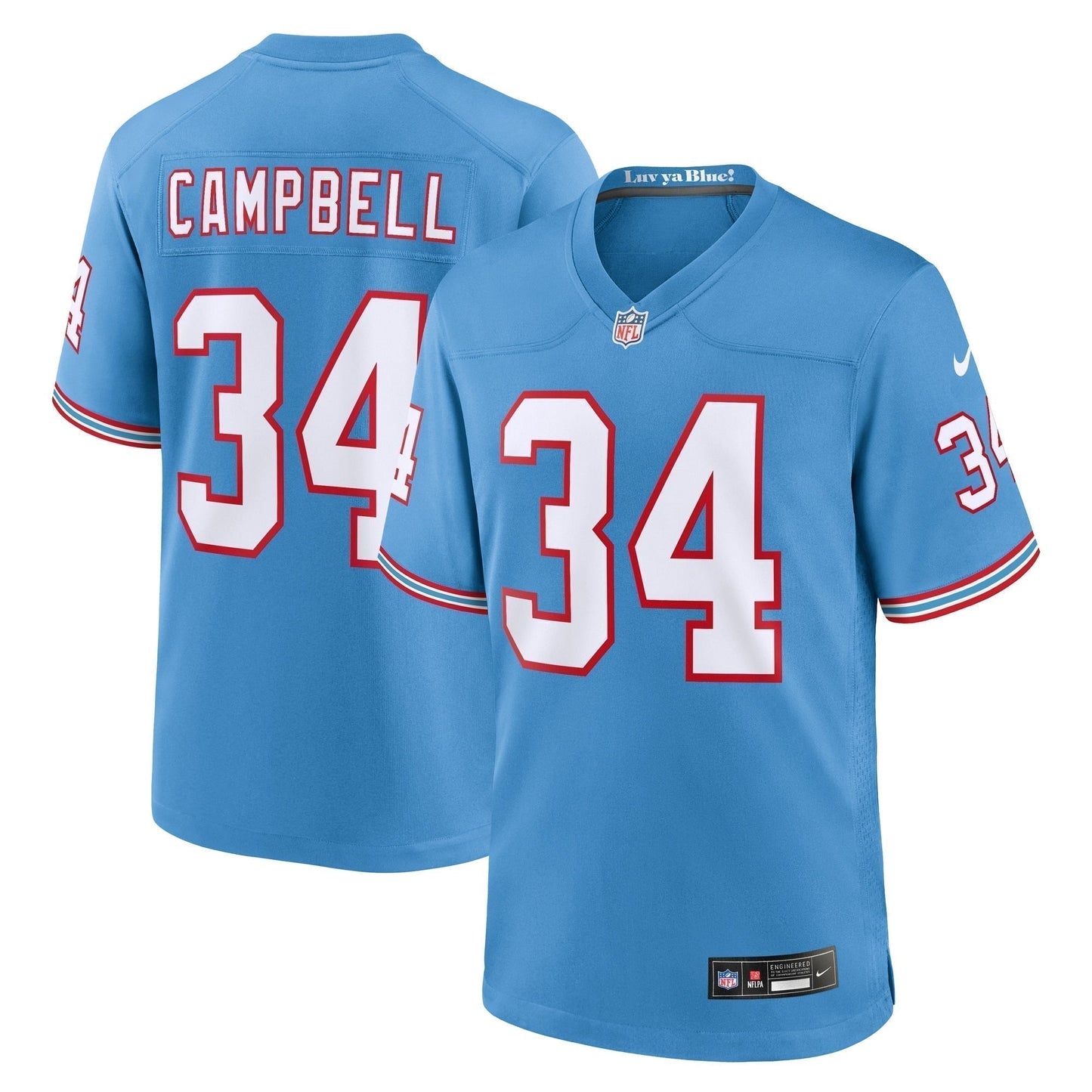 Earl Campbell Tennessee Titans Oilers Throwback Retired   Game Jersey - Light Blue