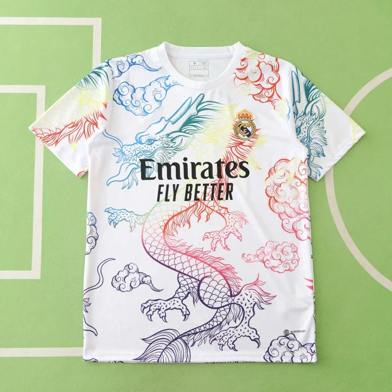 Real Madrid 2024/25 Colourful Dragon Special Edition Jersey – White Rainbow Adidas Fan Version