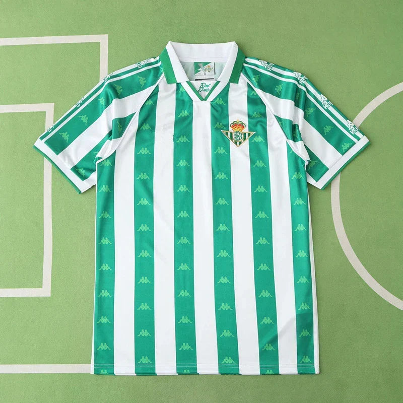 Real Betis Balompié Home Retro Fan Version 1995/97 – Green & White Stripe Kappa Jacquard Vintage Football Jersey | 90s Verdiblancos Kit