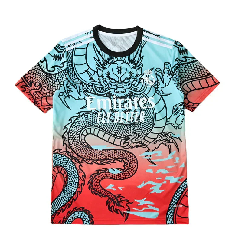 Real Madrid 2024/25 Blue Red Dragon Gradient Concept Jersey – Ocean Dragon Adidas Fan Version