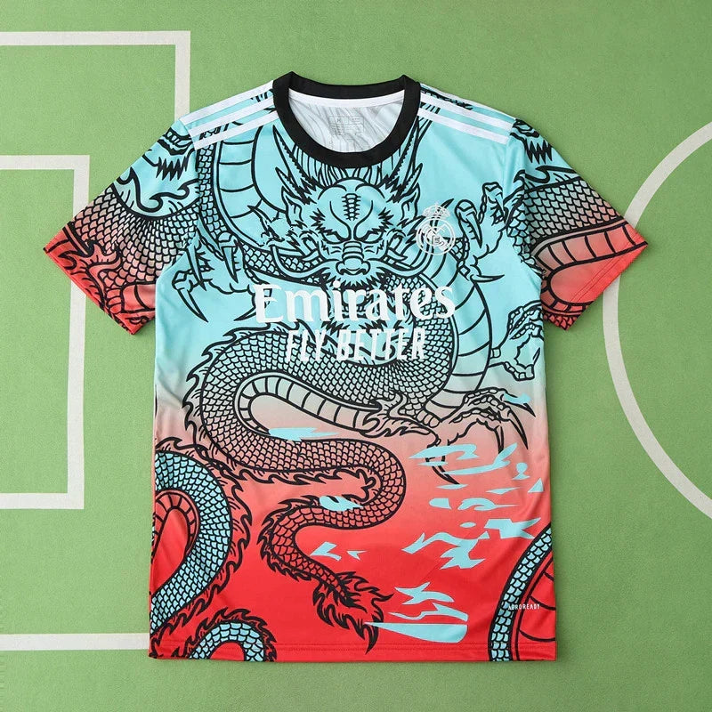 Real Madrid 2024/25 Blue Red Dragon Gradient Concept Jersey – Ocean Dragon Adidas Fan Version