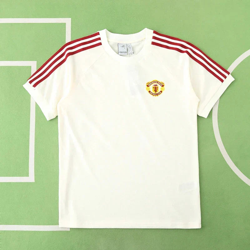 Manchester United Retro Heritage Training T-Shirt Fan Version 2024/25 – Cream White Red Adidas Stripe