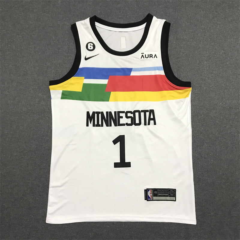 Anthony Edwards #1 Minnesota Timberwolves White 2022-23 City Edition Swingman Jersey – Nike Rainbow Stripe