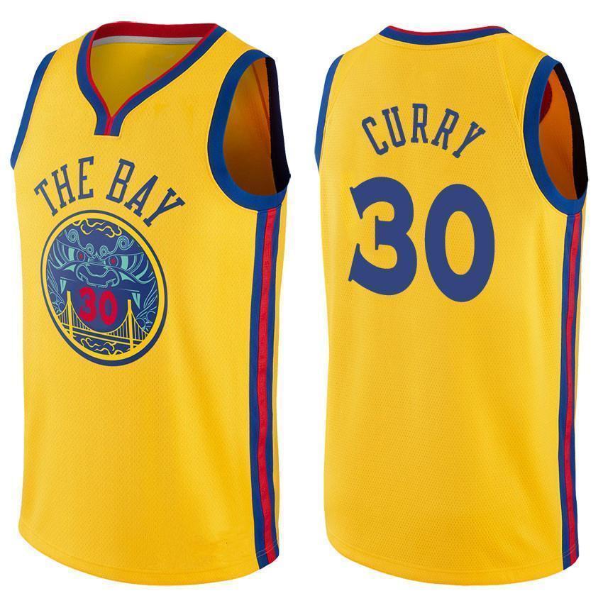 Stephen Curry #30 Golden State Warriors Gold 2018-19 "The Bay" Chinese New Year Dragon Badge Earned Edition Swingman Jersey - Men's & Youth