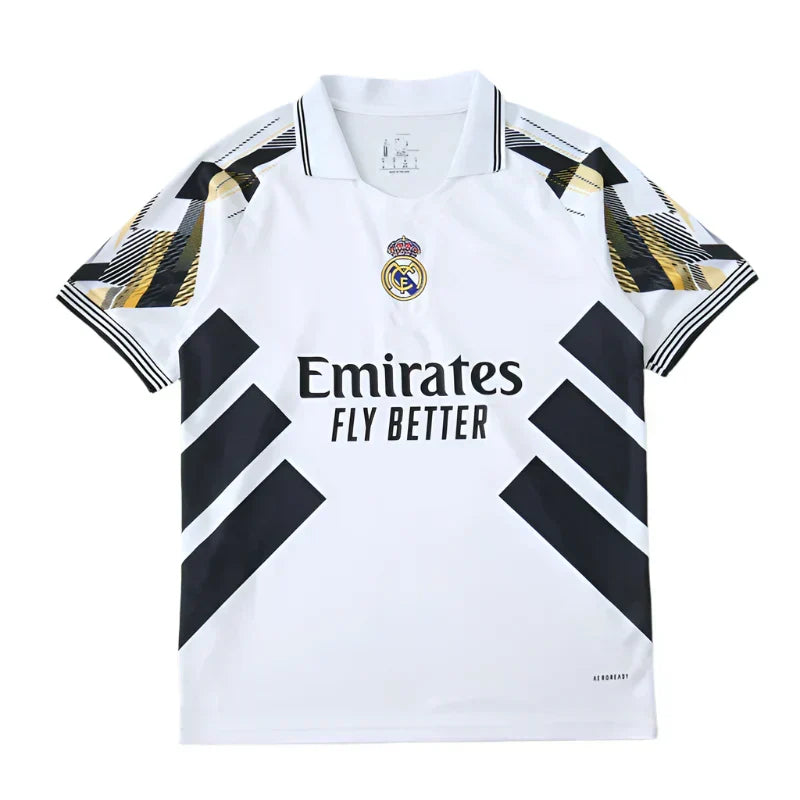 Real Madrid 2025/26 White Black Gold Geometric Concept Jersey – X-Design Adidas Fan Version