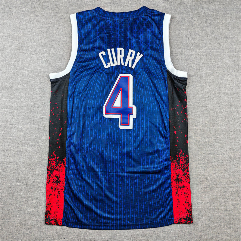 Stephen Curry #4 2024 Paris Olympics USA Basketball Dream Team Navy Blue Pinstripe "Sparks of Destiny" Away Authentic Player Jersey