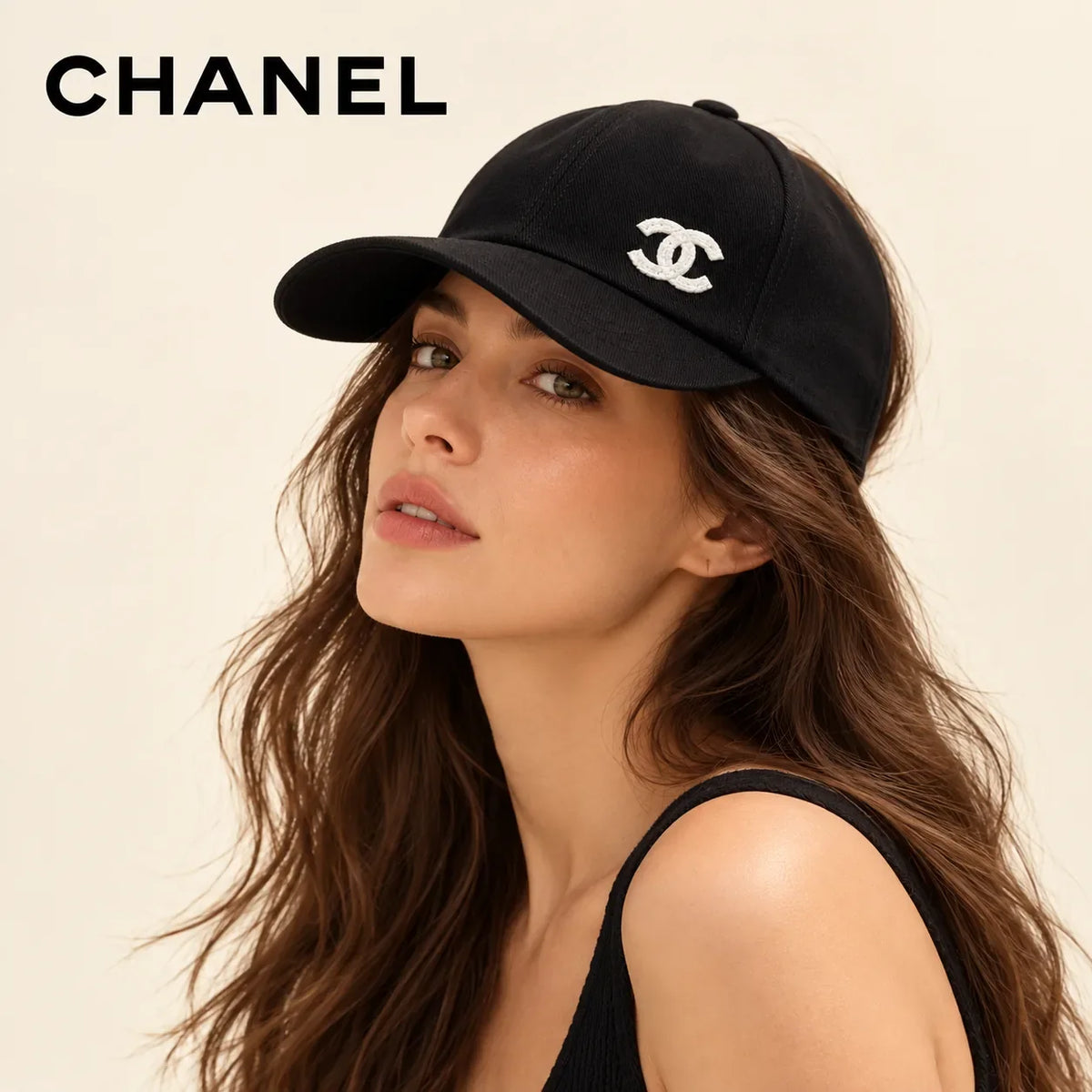 Model wearing Chanel Baseball Cap
