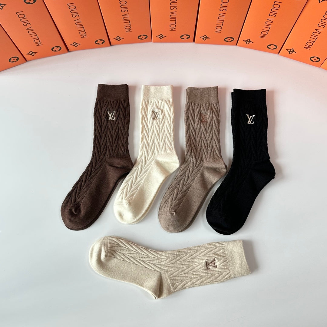 Louis Vuitton Earthy Cream Fine Ribbed Cuffs Crew Socks, image 3