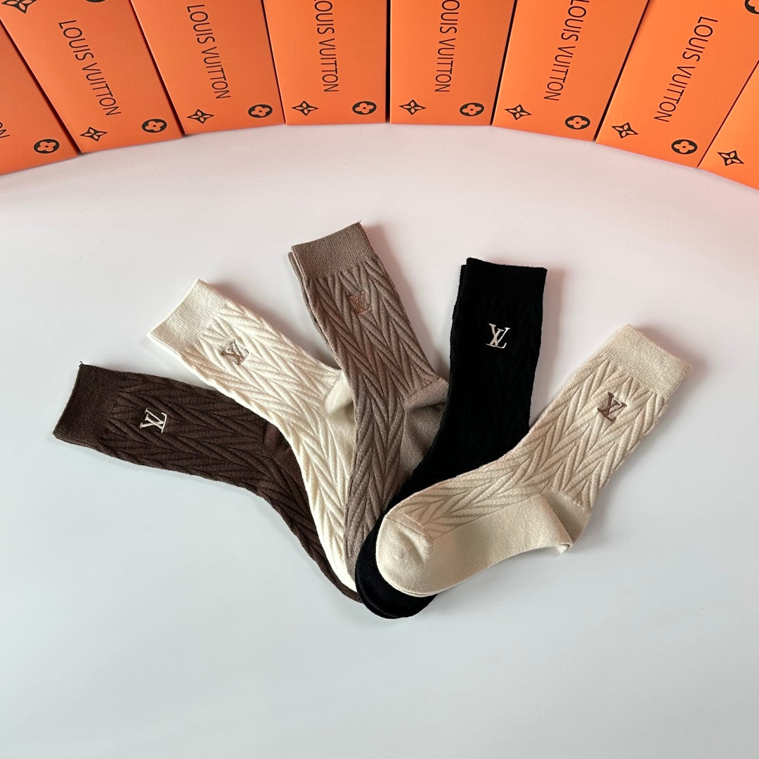 Louis Vuitton Earthy Cream Fine Ribbed Cuffs Crew Socks, image 6