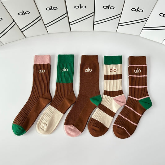 Alo Earthy Green Cream Broad Stripe Crew Socks, image 1