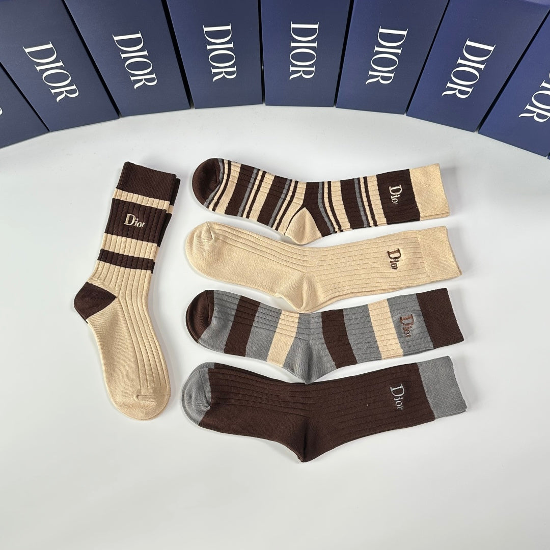 Dior Earthy Grey Striped Rib Mix Crew Socks, image 5
