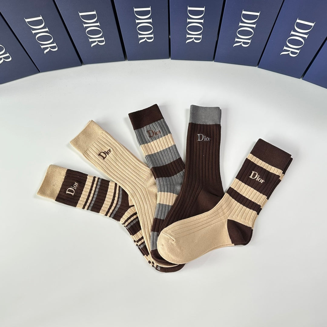 Dior Earthy Grey Striped Rib Mix Crew Socks, image 6