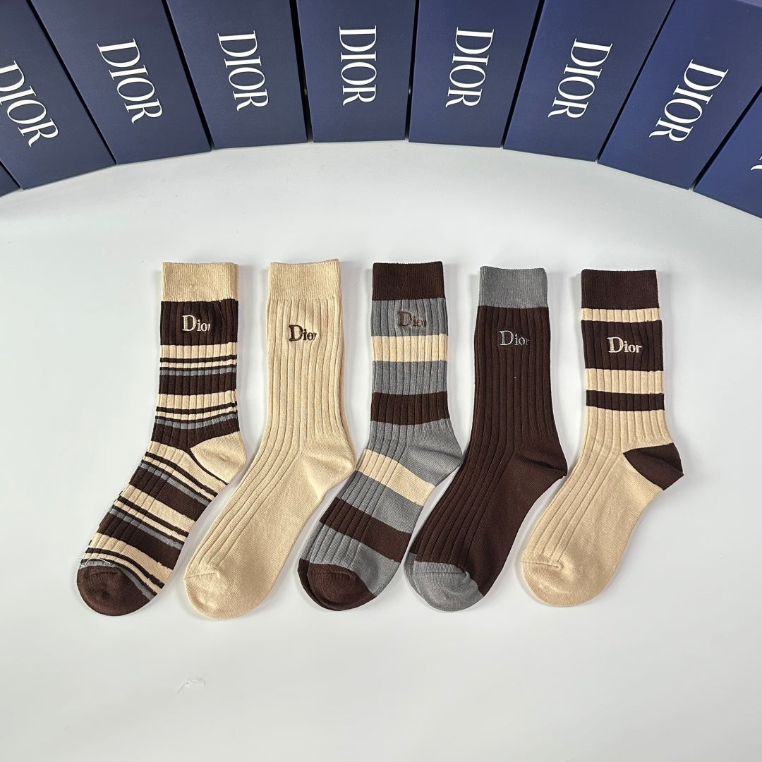 Dior Earthy Grey Striped Rib Mix Crew Socks, image 1
