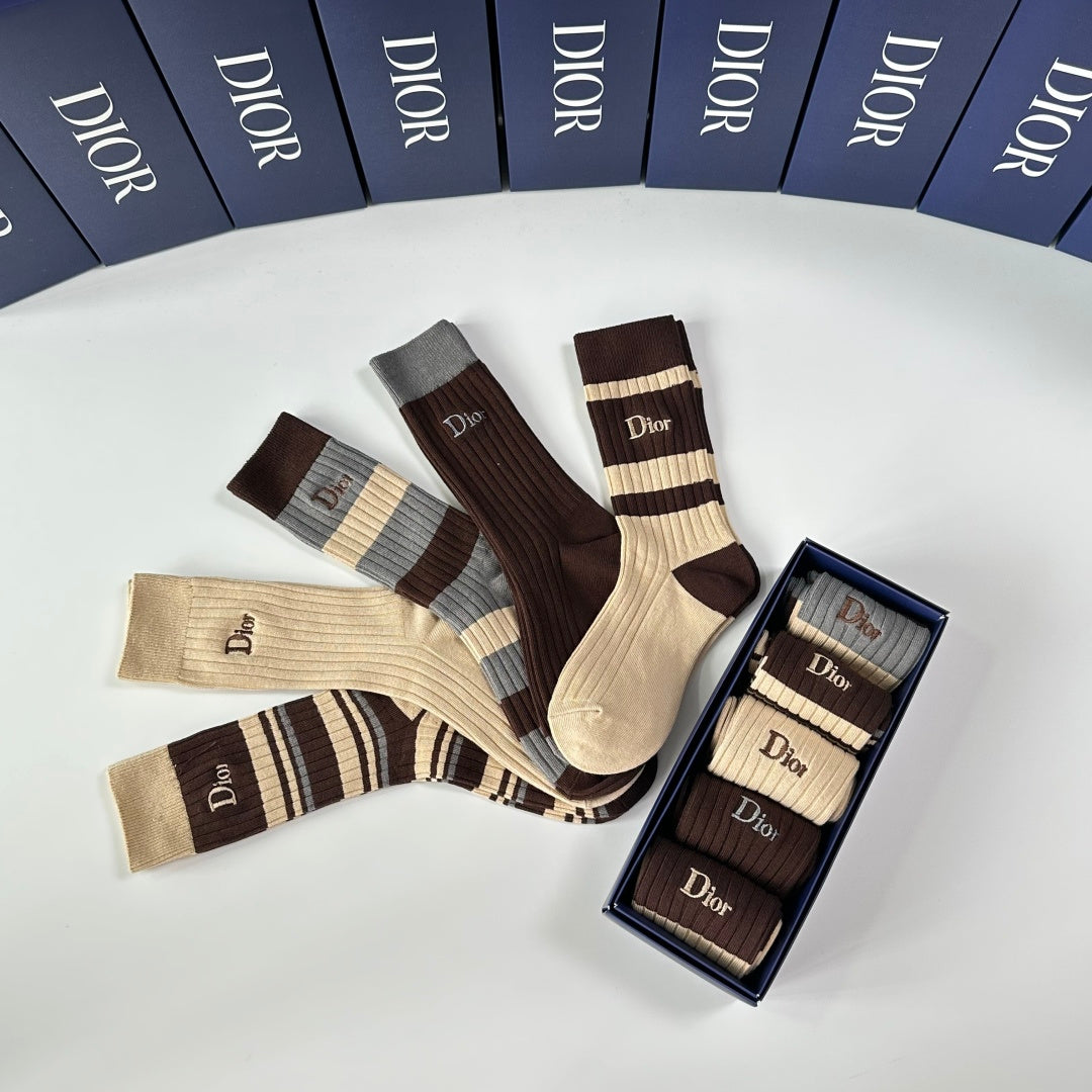 Dior Earthy Grey Striped Rib Mix Crew Socks, image 8