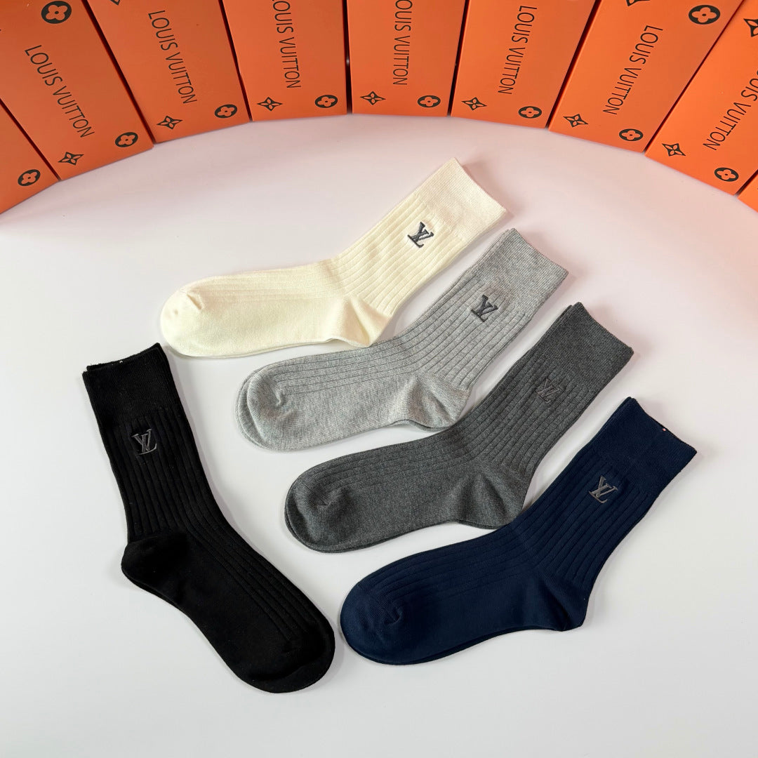 Louis Vuitton Neutral Plain Tall Monogram Crew Socks, image 4