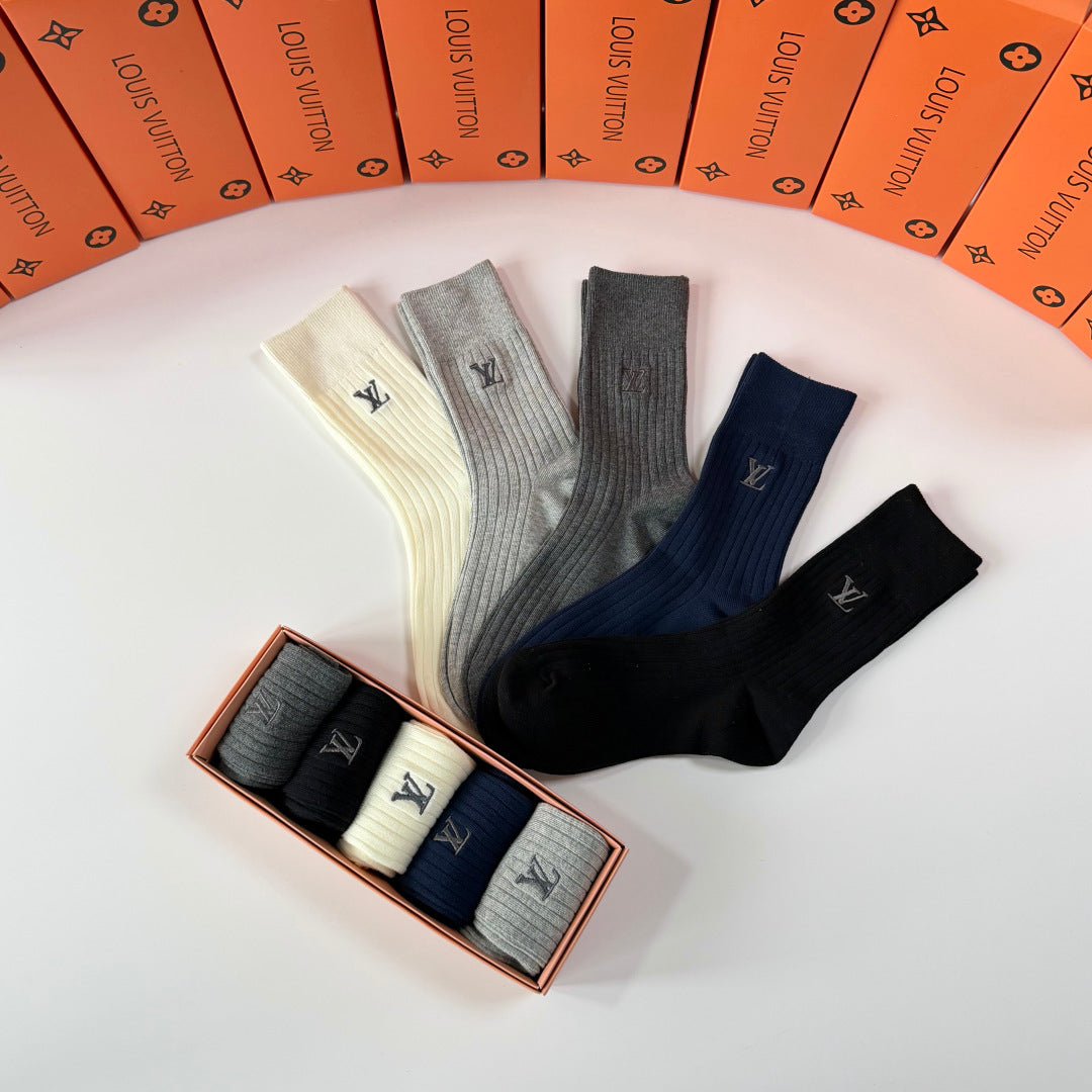 Louis Vuitton Neutral Plain Tall Monogram Crew Socks, image 9