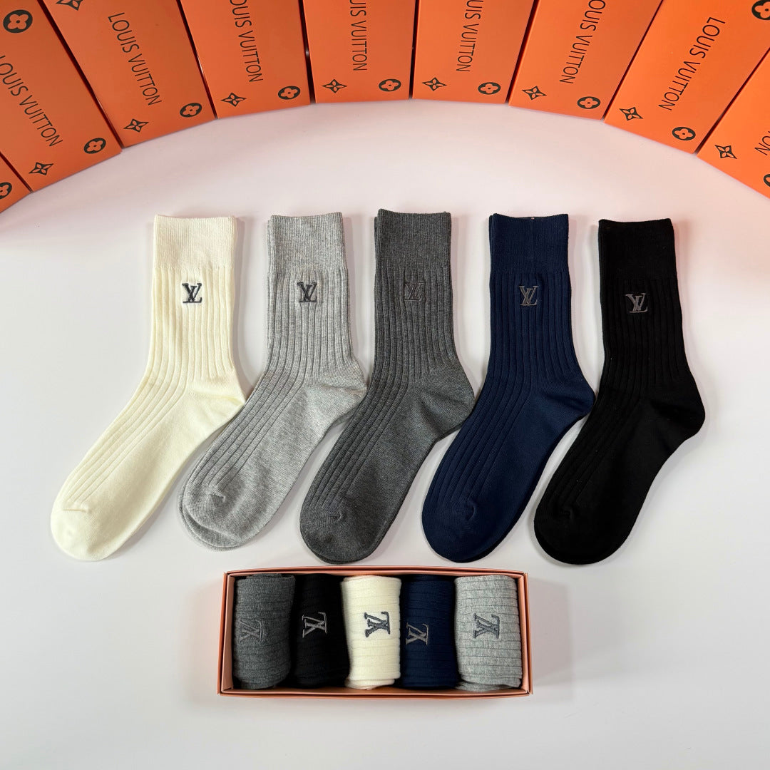 Louis Vuitton Neutral Plain Tall Monogram Crew Socks, image 2