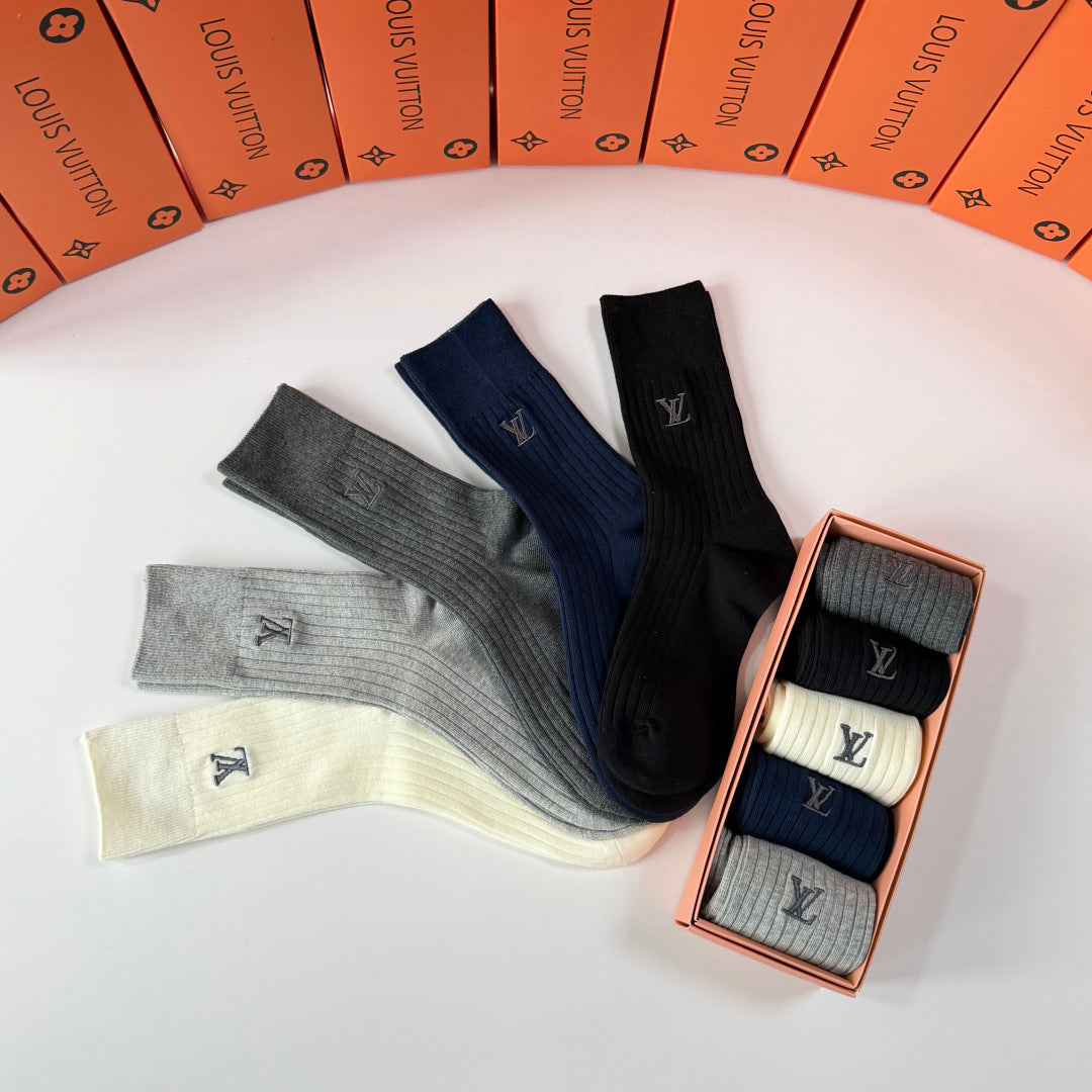 Louis Vuitton Neutral Plain Tall Monogram Crew Socks, image 8