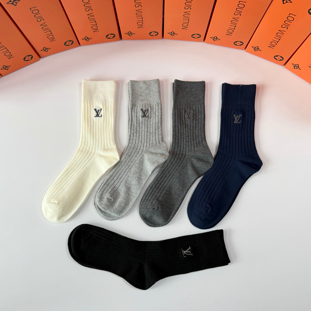 Louis Vuitton Neutral Plain Tall Monogram Crew Socks, image 3