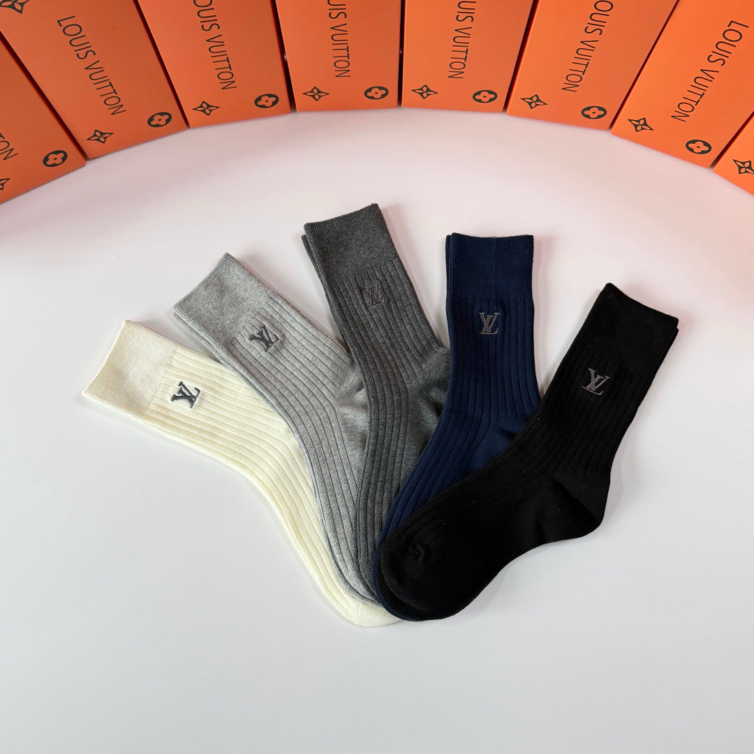 Louis Vuitton Neutral Plain Tall Monogram Crew Socks, image 6