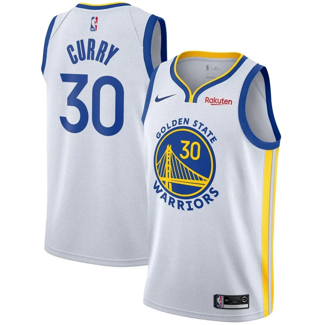 Stephen Curry #30 Golden State Warriors White Association Edition Bay Bridge Badge Gold Side Panel V-Neck Rakuten Swingman Jersey - Men's & Youth