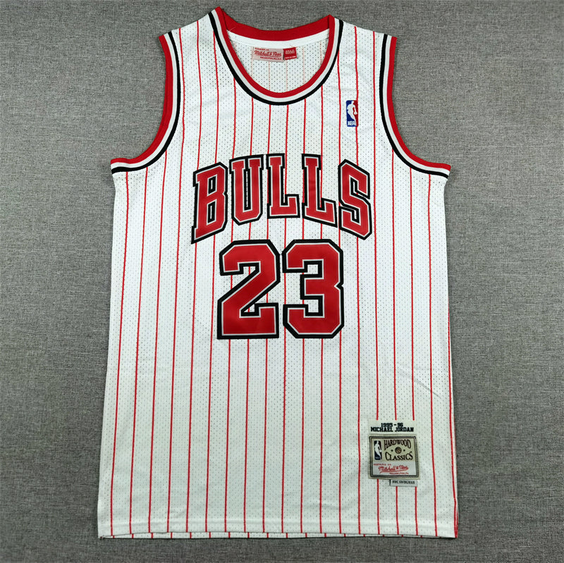 Michael Jordan #23 Chicago Bulls Mitchell & Ness 1995-96 White Pinstripe Home Hardwood Classics Authentic Jersey