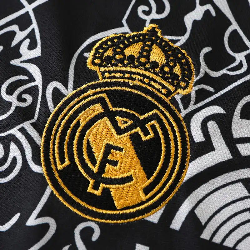 Real Madrid 2024/25 Royal Crest Monogram Concept Jersey – Black White Gold Adidas Fan Version