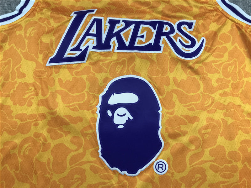 LeBron James #23 Los Angeles Lakers Gold 2018-19 BAPE × Mitchell & Ness Hardwood Classics Camo Ape Head Swingman Jersey