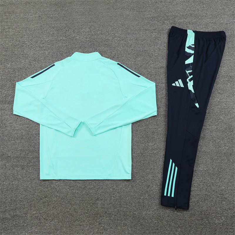 Real Madrid 2024/25 Mint Green & Navy Adidas Training Tracksuit – Quarter-Zip Top & Tapered Pants | Emirates La Liga Training Suit