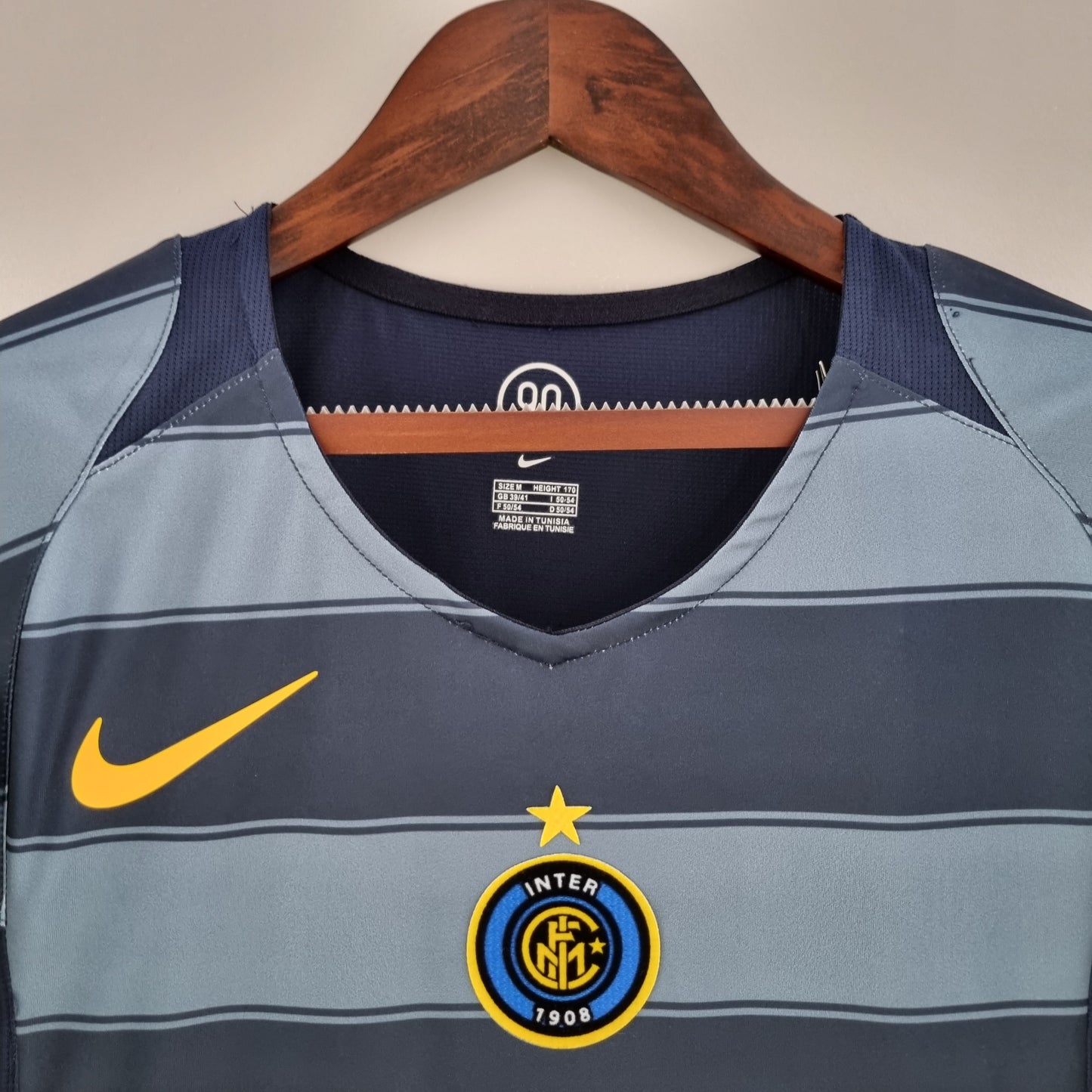 Inter Milan 2004-05 Third Retro Jersey – Nike Navy Blue Grey Stripe Pirelli Adriano Zanetti Davids Vieri Cambiasso Serie A Fan Version Football Shirt