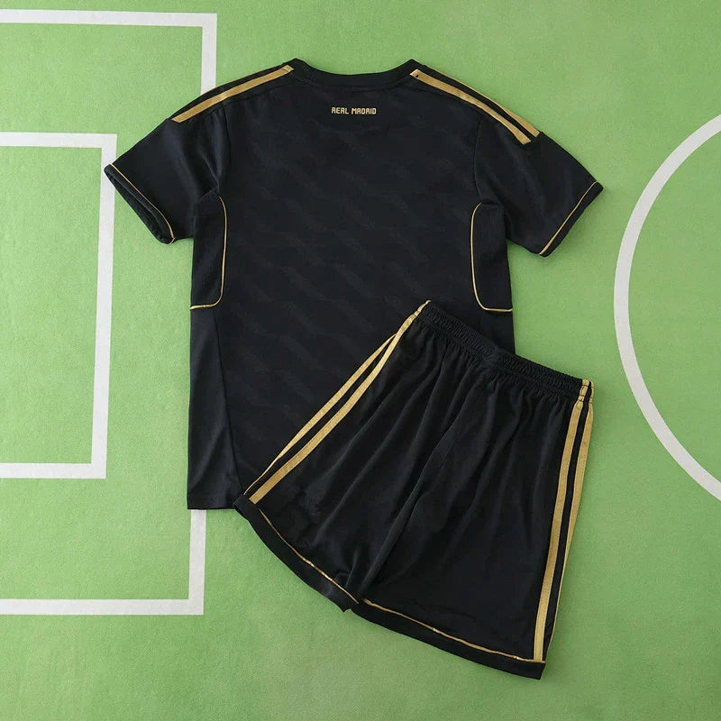 Real Madrid 2011/12 Away Retro Kids Kit – Black Gold Adidas Bwin Children's Jersey & Shorts Set