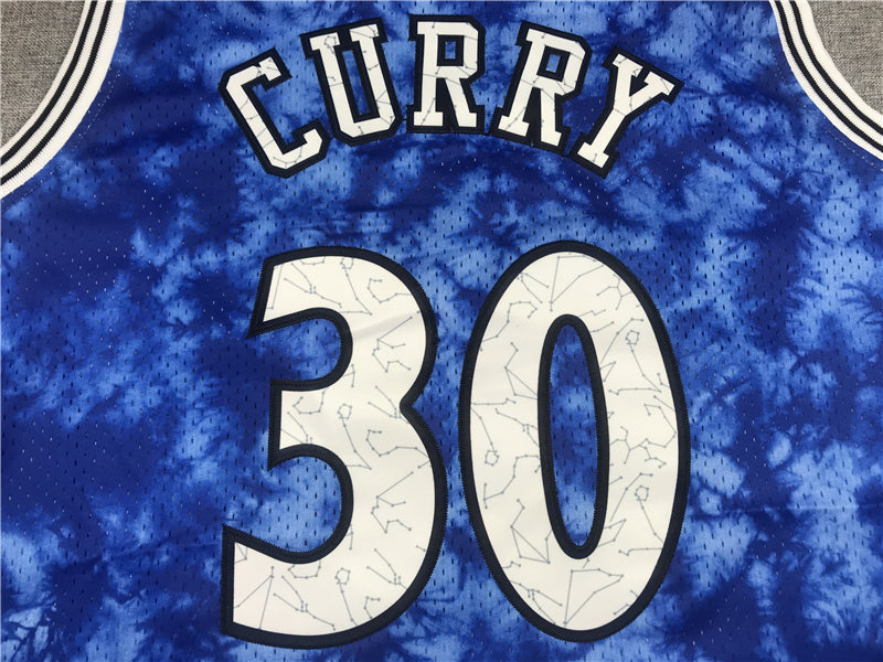 Stephen Curry #30 Golden State Warriors Mitchell & Ness Royal Blue Tie-Dye Cloud Print Hardwood Classics Swingman Jersey