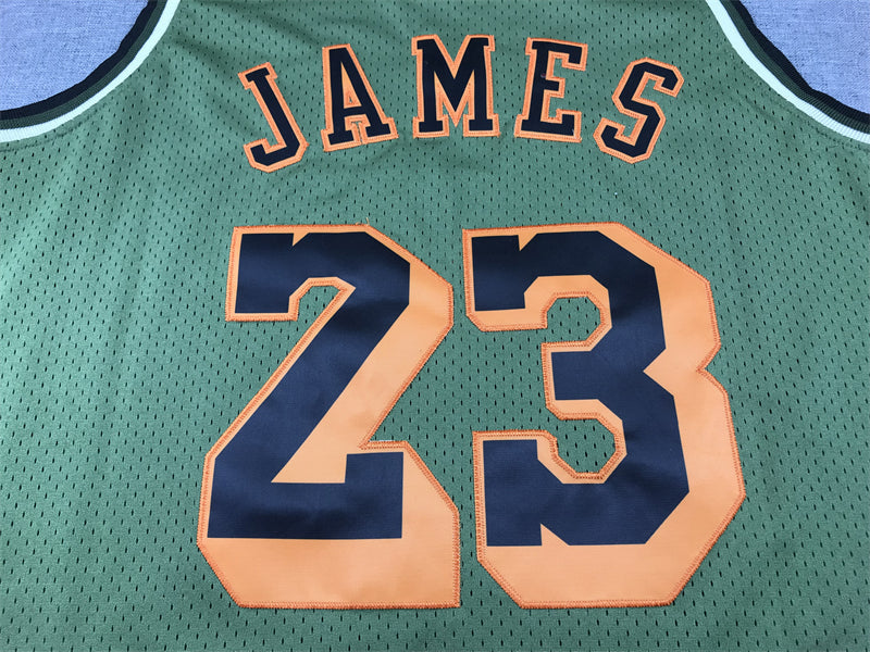 LeBron James #23 Los Angeles Lakers Army Green 2018-19 Mitchell & Ness Hardwood Classics Military Multi-Patch Swingman Jersey