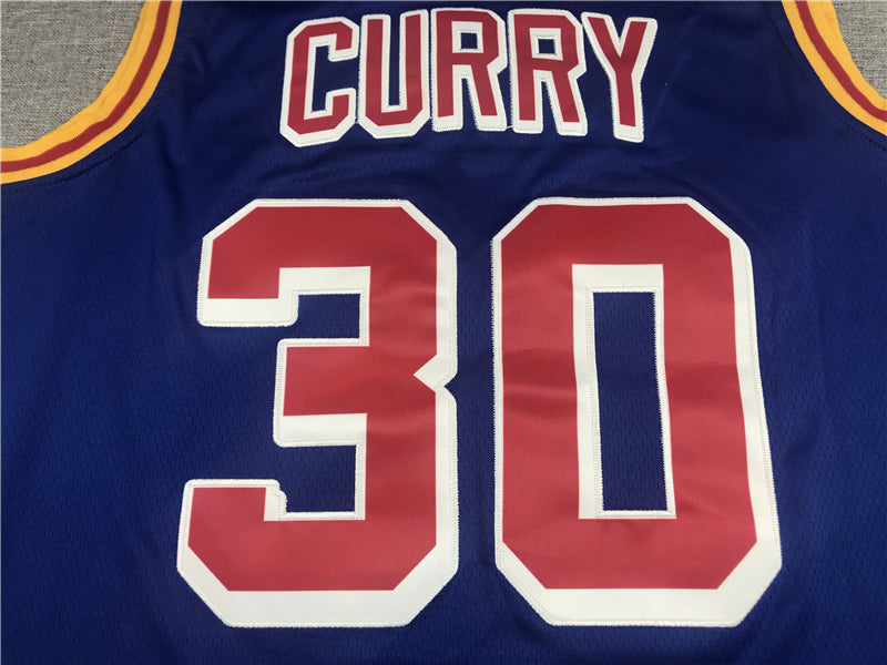 Stephen Curry #30 Golden State Warriors Nike Royal Blue 2021-22 Classic Edition 1970s Retro Red Warriors Swingman Jersey
