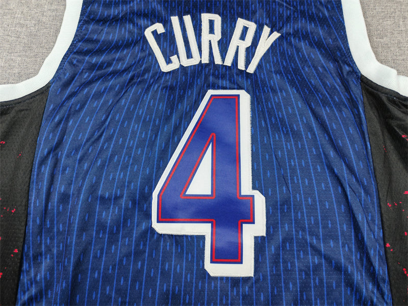 Stephen Curry #4 2024 Paris Olympics USA Basketball Dream Team Navy Blue Pinstripe "Sparks of Destiny" Away Authentic Player Jersey