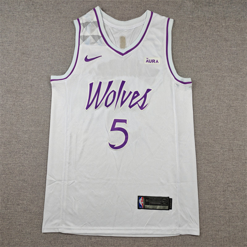 Anthony Edwards #5 Minnesota Timberwolves White 2023-24 City Edition Swingman Jersey – Nike Cursive Wolves