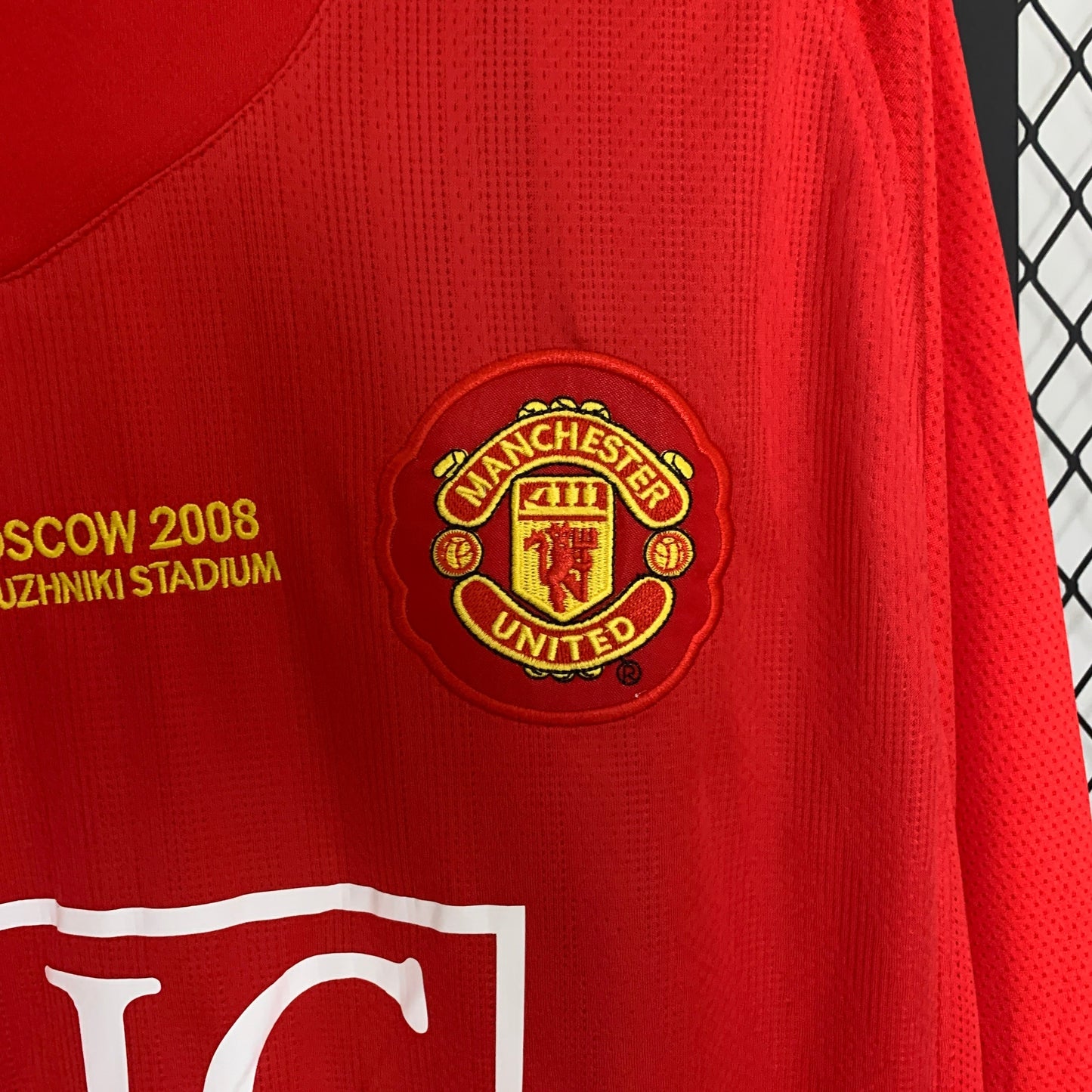Manchester United 2008 UEFA Champions League Final Long Sleeve Home Retro Jersey – Nike Red AIG Moscow Luzhniki Ronaldo Rooney