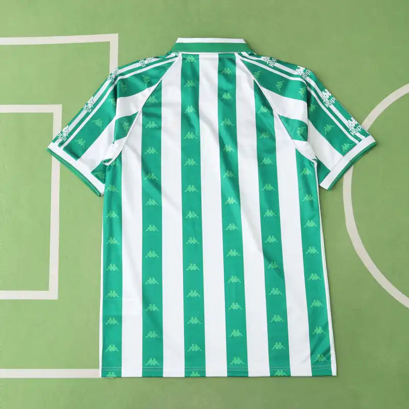 Real Betis Balompié Home Retro Fan Version 1995/97 – Green & White Stripe Kappa Jacquard Vintage Football Jersey | 90s Verdiblancos Kit