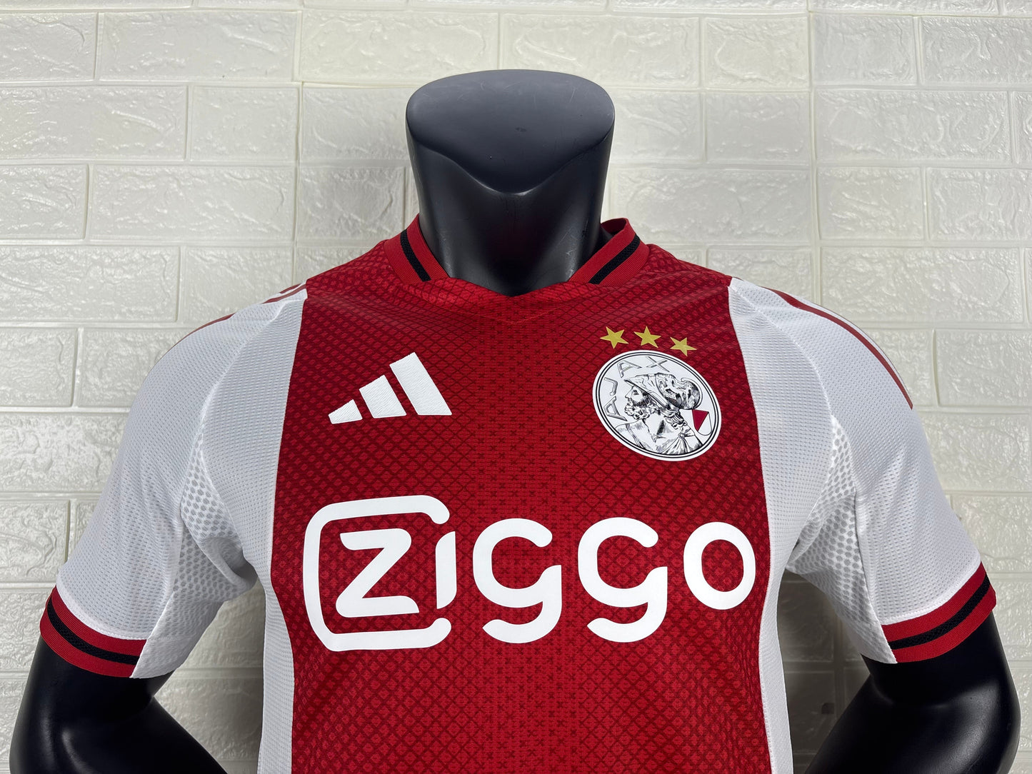 2025/26 Ajax Home Player Version Jersey - Red White - Ziggo - Diamond Texture - Four Gold Stars
