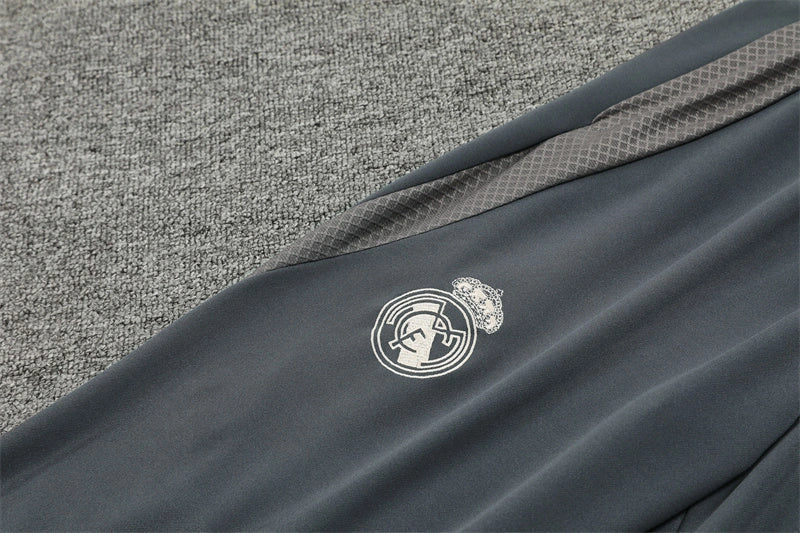 Real Madrid 2024/25 Charcoal Grey & Cream Adidas Training Tracksuit – Quarter-Zip Top & Tapered Pants | Emirates La Liga Training Suit