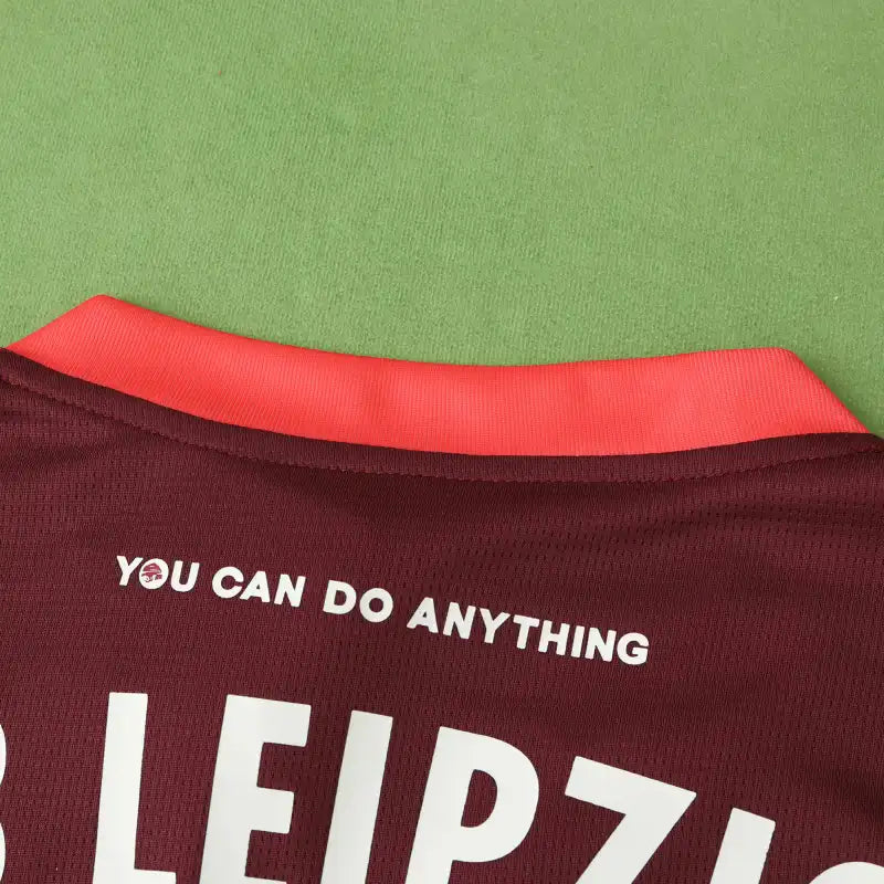 RB Leipzig Away Fan Version 2024/25 – Maroon & Red Brushstroke Print Bundesliga Football Jersey | Double Bull Crest
