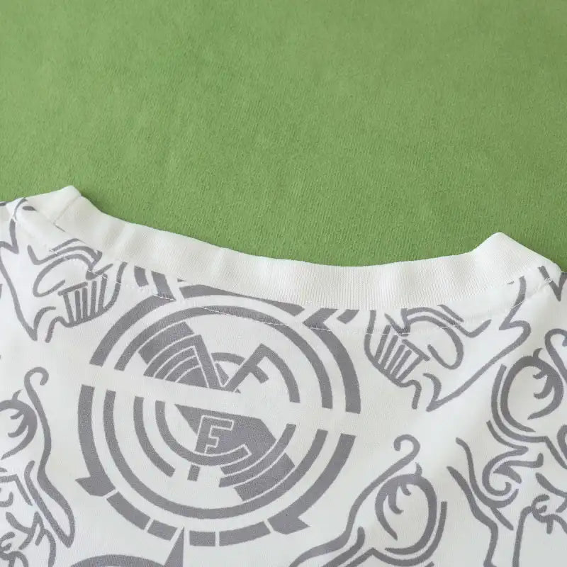 Real Madrid 2024/25 White Royal Crest Pattern Concept Jersey – Baroque Heritage Adidas Fan Version