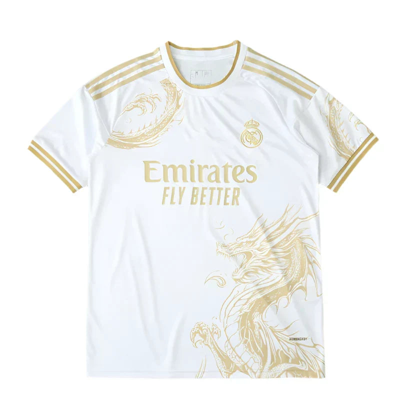 Real Madrid 2024/25 White Gold Dragon Concept Jersey – Luxury Dragon Adidas Fan Version