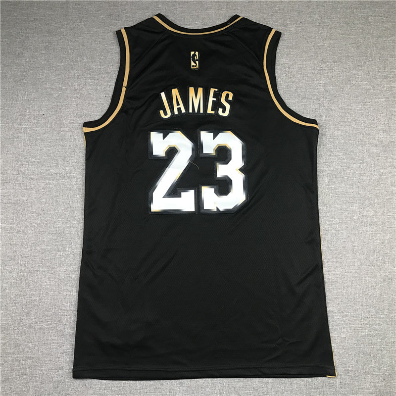 LeBron James #23 Los Angeles Lakers Black 2021-22 Golden Edition Swingman Jersey – Gold LAKERS Wordmark