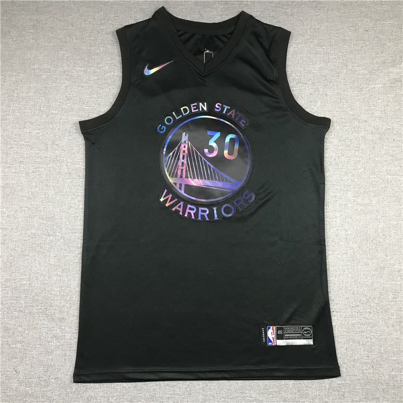 Stephen Curry #30 Golden State Warriors Nike Black Holographic Rainbow Iridescent Bay Bridge Badge Select Series Fast Break Replica Jersey