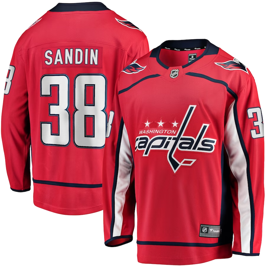 Men's Washington Capitals Rasmus Sandin #38 Red Home Breakaway Player Jerseys