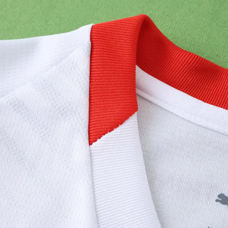 RB Leipzig Home Fan Version 2025/26 – White V-Neck Chevron Texture Bundesliga Football Jersey | Red Bull Crest