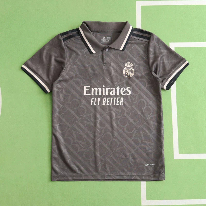 Real Madrid CF Third Kids Kit 2024/25 – Children's Grey Football Jersey & Shorts Set