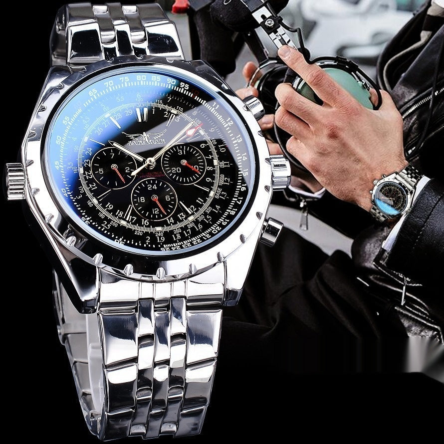 Casual Hollow Multi-function Large Dial Mechanical Watch