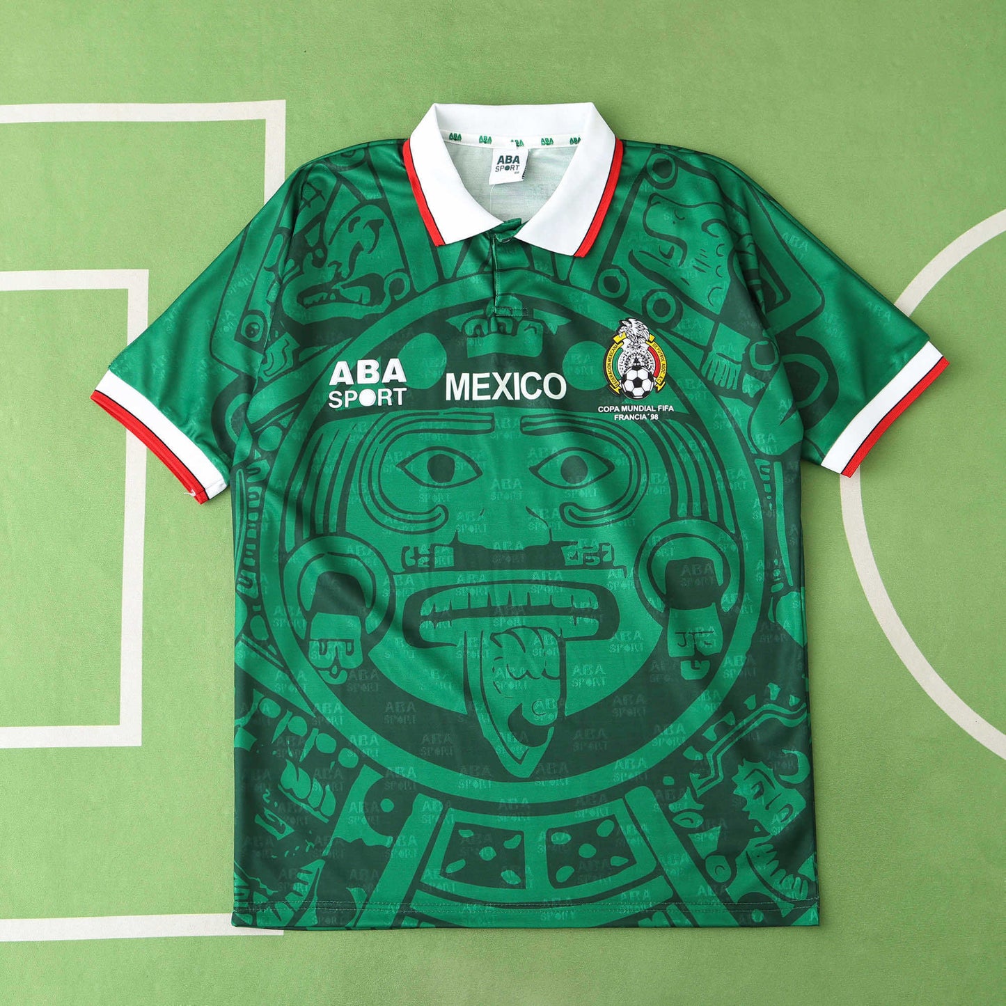 Mexico Home Retro Fan Version Jersey 1998 – Green ABA Sport Aztec Sun Stone France World Cup Football Shirt